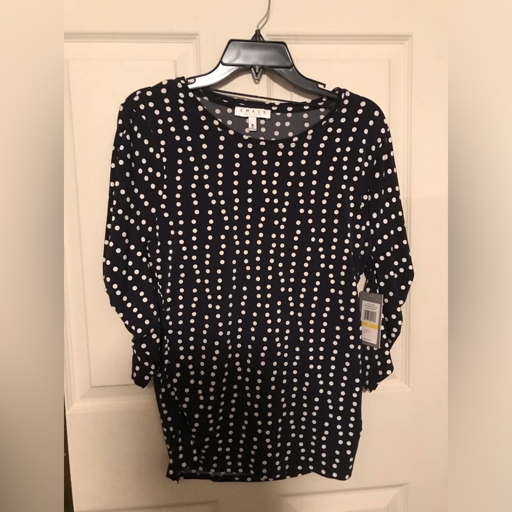 Chaus NWT Women's Stylish Black Polka Dot Top
